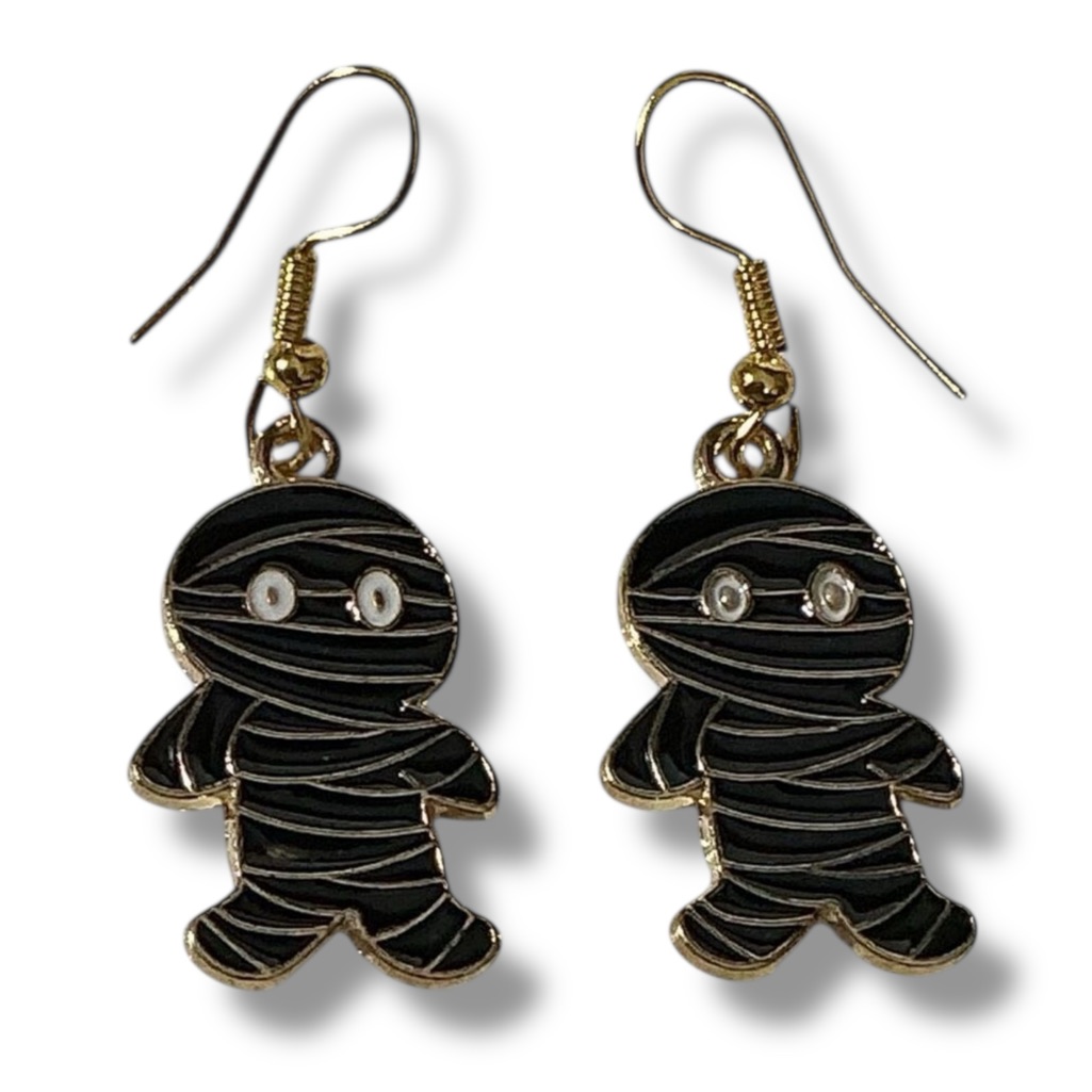 Halloween Mummy Gold Black Dangle Dangling Halloween Earrings For Pierced Ears 20$
